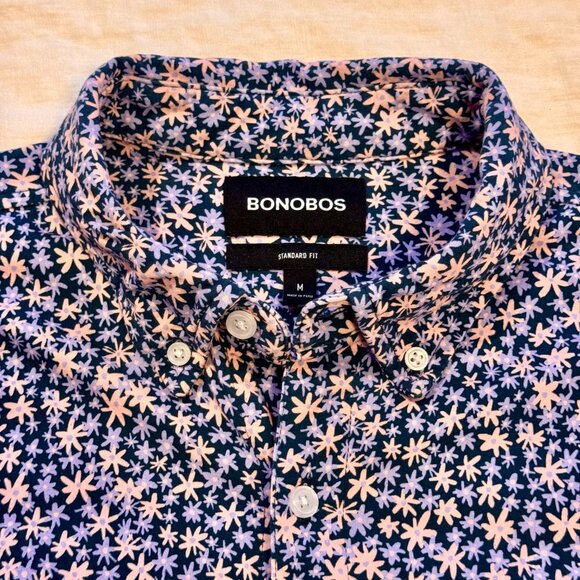 Bonobos Men’s Navy Floral Short Sleeve Cotton Button-Down Shirt Standard Fit M - Picture 3 of 6